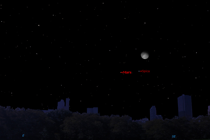 Moon, Mars and Star Form Celestial Triangle Wednesday Night
